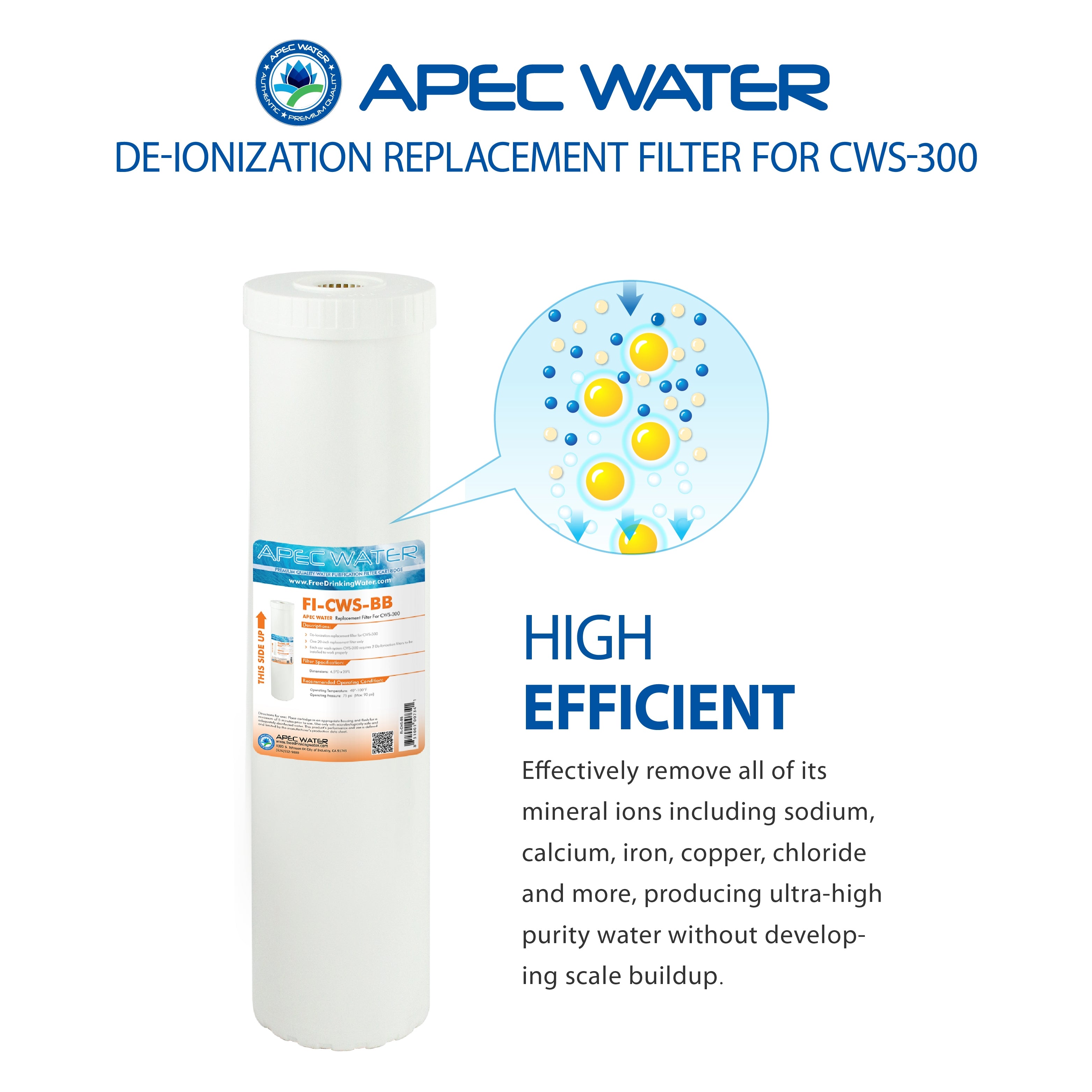 APEC 20 Inch Car Wash De-Ionization Replacement Filter For CWS-300