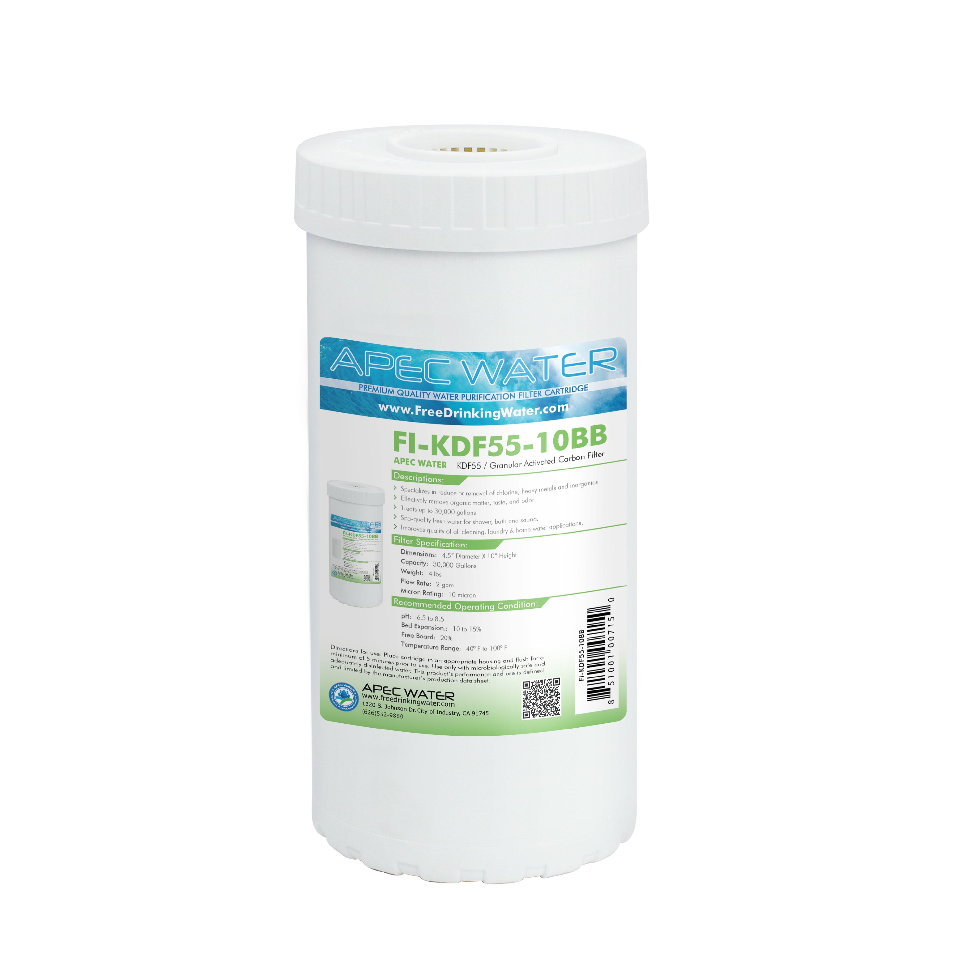 US Made Chlorine, Heavy Metal and Bacteria Reduction Specialty Filter 4.5"x 10 Inch