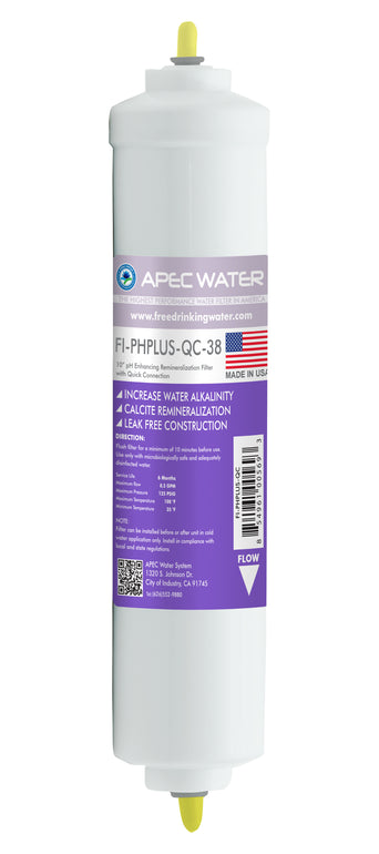 APEC High Purity pHPlus Calcium Carbonate Re-mineralization Inline Filters 10 Inch with 3/8" Quick Connect