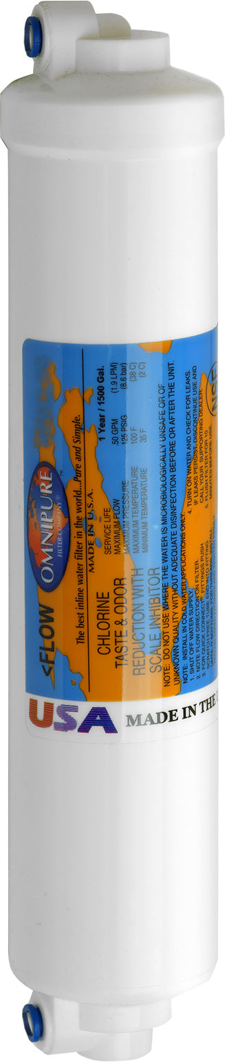 Omnipure GAC & Polyphosphate Scale Inhibitor Inline Filter, 1/4” 90 Degree Connection, 2"x10 Inch, K2586-SS