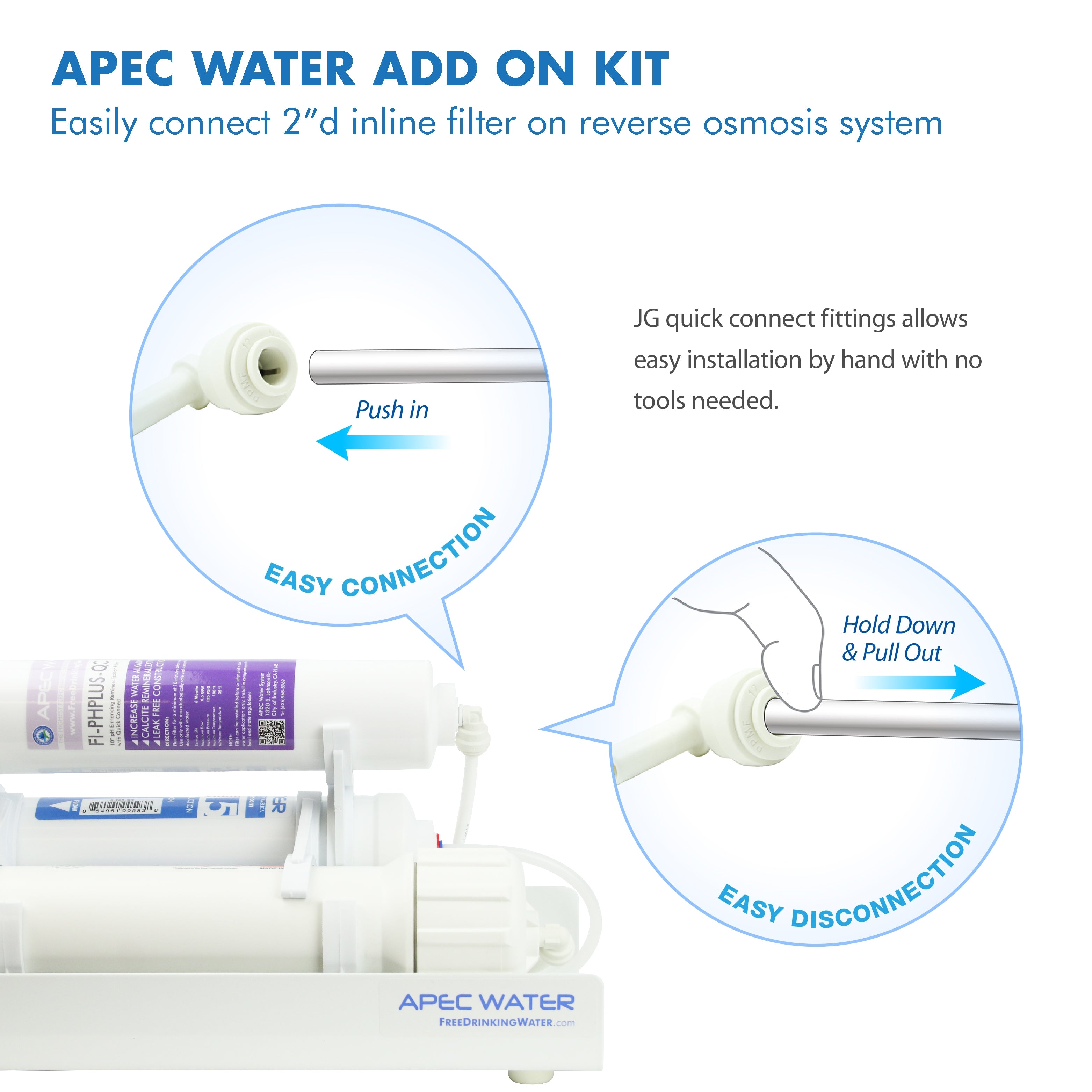 APEC Reverse Osmosis System Add On Kit For 1/4" Quick Connect Water Filter Installation