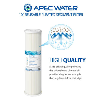 High Capacity & Reusable Pleated 10 Inch Sediment Filter, 5 Micron