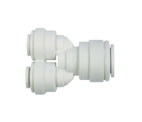John Guest Unequal Two Way Divider 3/8" Tube OD-Inlet x 1/4" Tube OD-Outlet Polypropylene White (PP241208W)