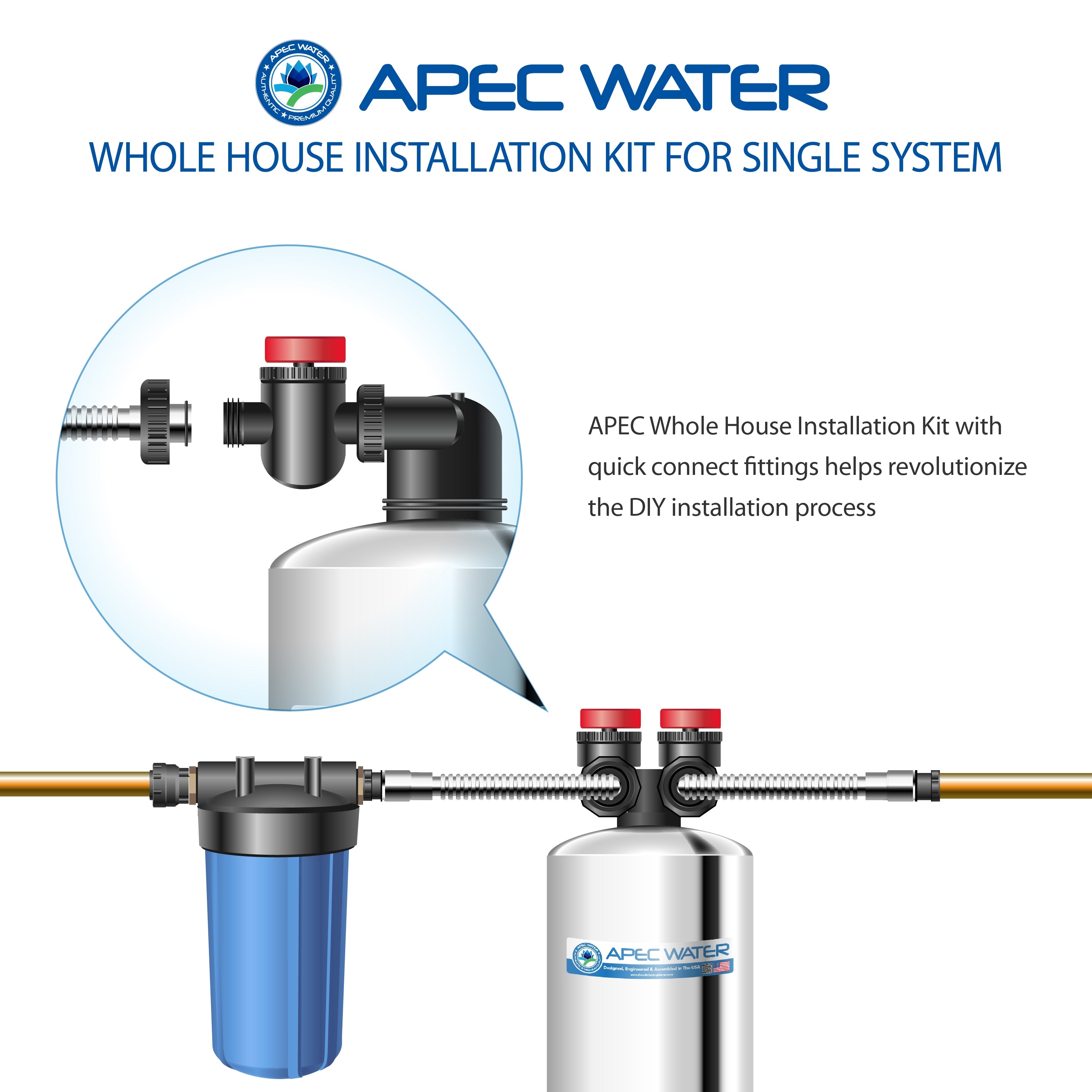 APEC Whole House System Single Tank Installation Kit for Water Filter or Water Softener System
