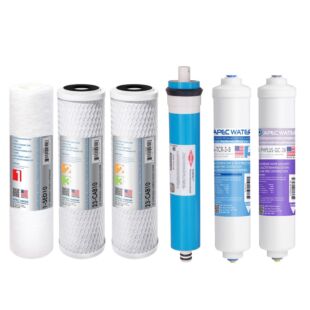 APEC RO Replacement Filters Complete Filter Set for ULTIMATE 90 GPD PH RO 6-Stage Systems (Stages 1-6) - With 3/8"D Tubing Quick Dispense Upgrade