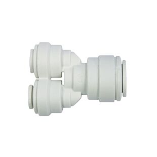John Guest Unequal Two Way Divider 3/8" Tube OD-Inlet x 1/4" Tube OD-Outlet Polypropylene White (PP241208W)
