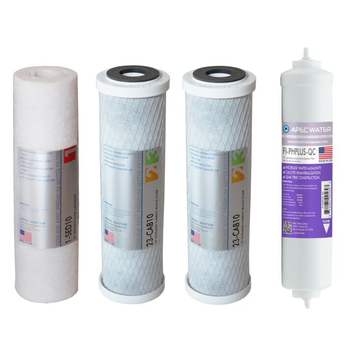 APEC RO Replacement Filters Pre-filter Set for All ULTIMATE 90 GPD PH RO Systems (Stages 1 - 3 and 6) - With 1/4"D Tubing