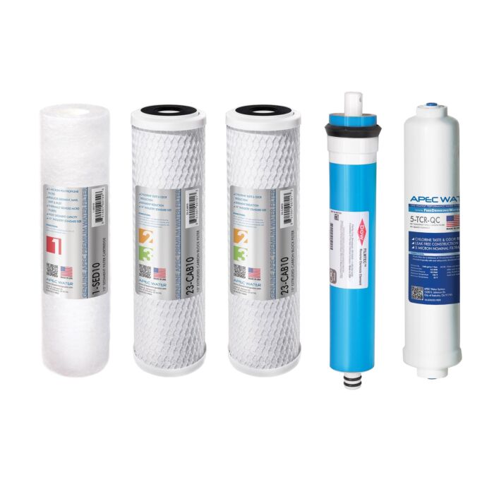 APEC RO Replacement Filters Complete Filter Set for ULTIMATE RO-45 and RO-PUMP Models - With 1/4" Tubing (Stages 1-5)