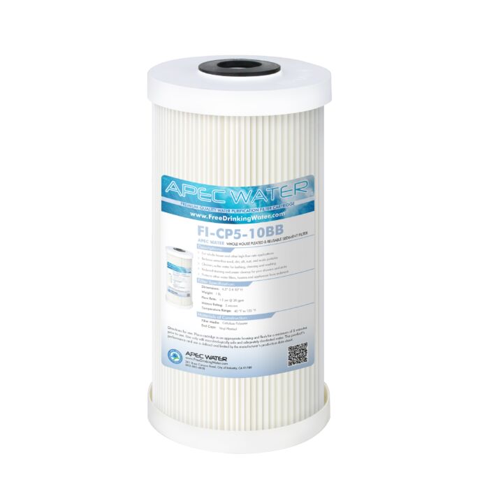 Whole House Pleated & Reusable Sediment Filter 4.5" x 10", 5 Micron 