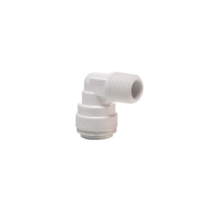 John Guest Quick Connect Polypropylene Fixed Elbow 3/8" OD X1/4" NPTF PP481222W 