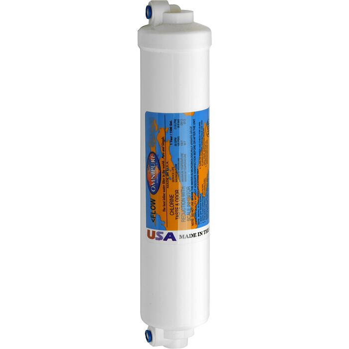 Omnipure Block Media Sediment Reduction  Inline Filter w/ 1/4” 90° Connection, 2" x 10", K2505-SS