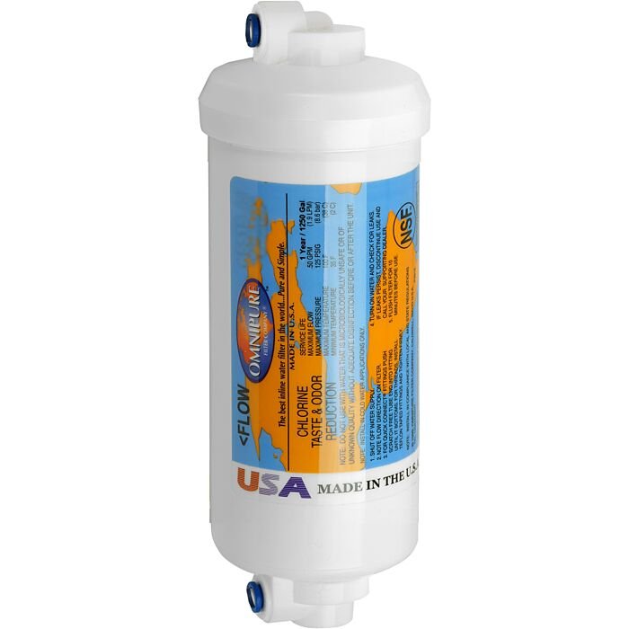 Omnipure 10 Micron Carbon Block & Scale Inhibitor inline Filter, K-Series, (1/4" 90° Quick-Connect)