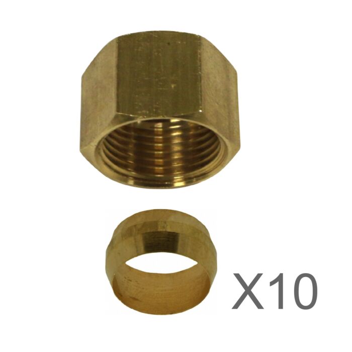 10 sets of 3/8" brass compression nuts and 3/8" tubing sleeves